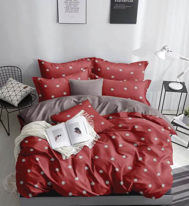 lenjerie de pat, cu model, bumbac satinat, cu elastic, 4 piese, 2 persoane